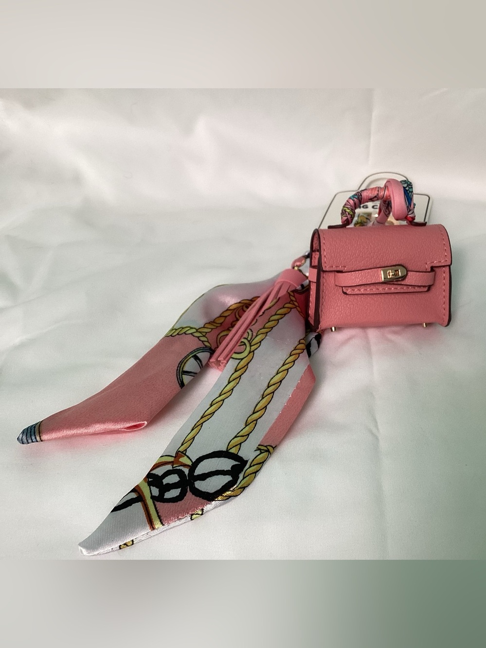 Zoey & Zuri bag charm Pink Bag with Printed Scarf